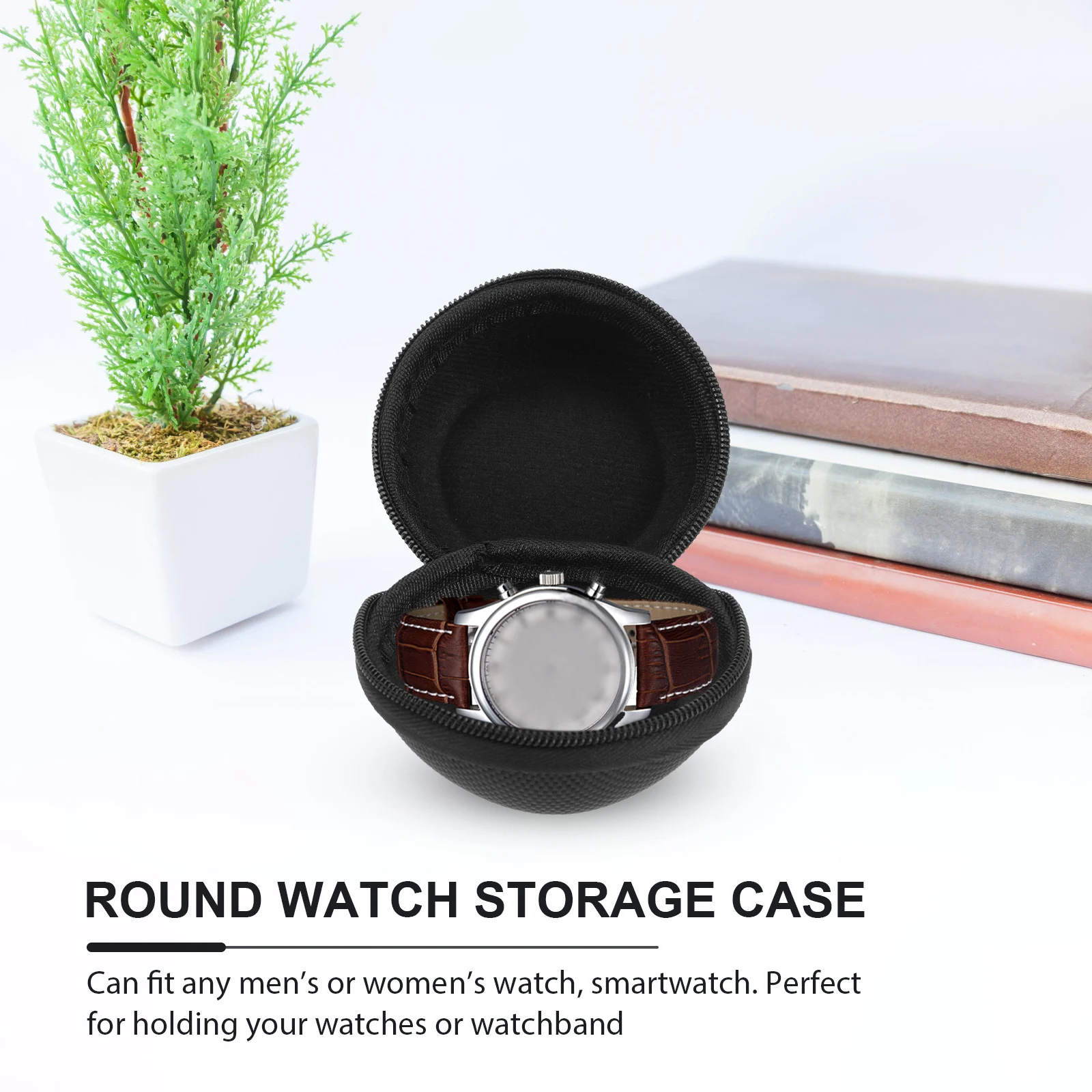 

2pcs Round Watch Storage Case Shockproof Waterproof Portable Travel Watch Case For Men Women Smartwatch Business Home Use