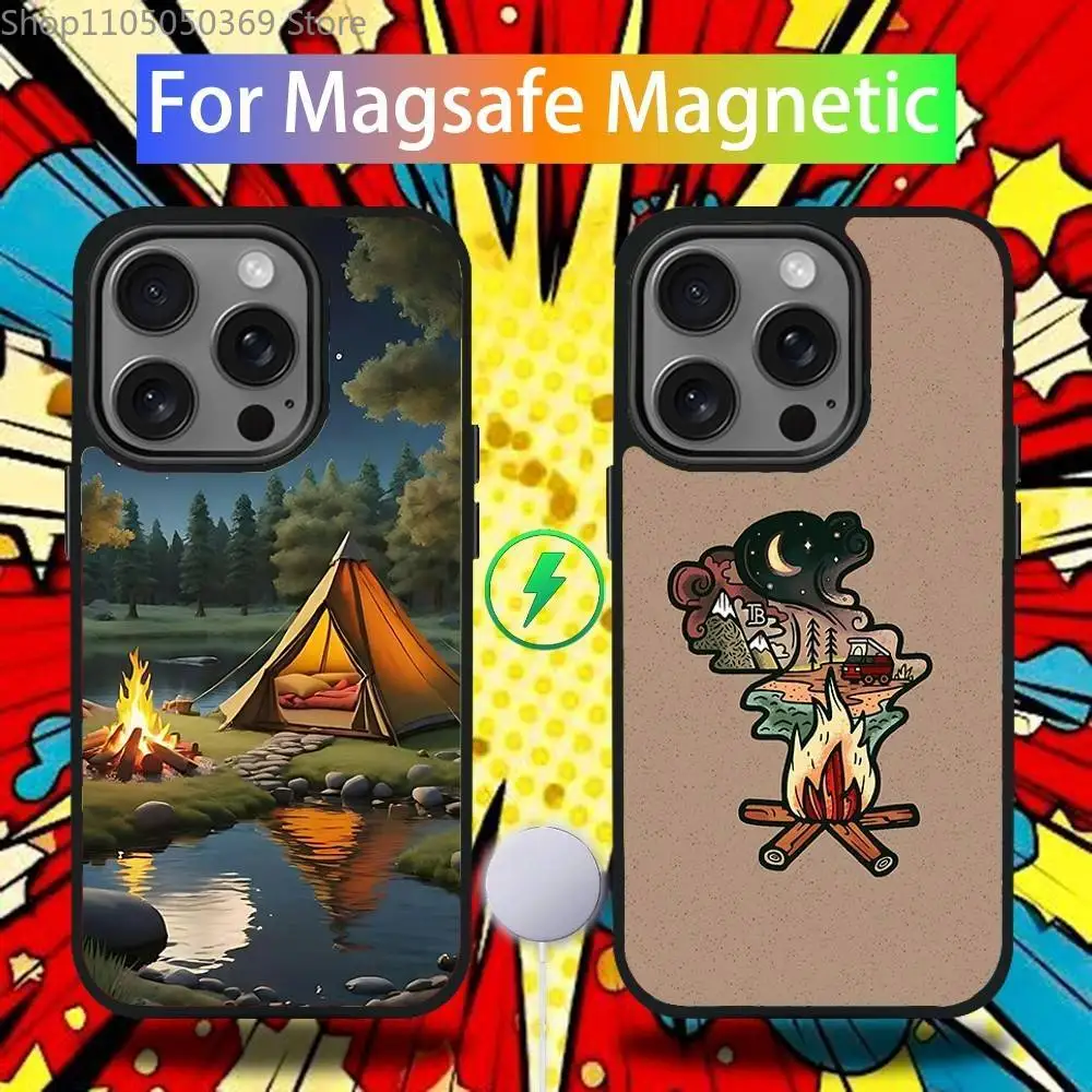 

Mountain Cartoon Camping Phone Case For iPhone 17,16,15,14,13,12,11,Pro,Max,Plus,Mini,SE4,E Magnetic Magsafe Wireless Charging