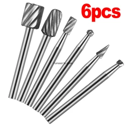 6pcs Rough Tooth High-speed Steel Carbide Rotary File Woodworking Tools DIY Root Carving Grinding Head Carving Milling Cutter