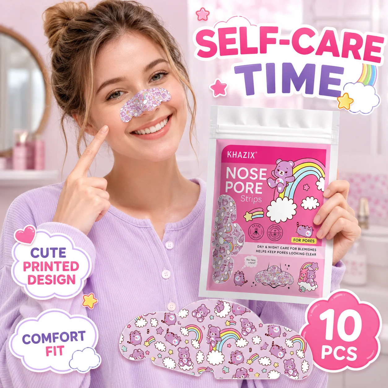 Nose Pore Cleansing Strips, Soft Fit Peel-Off Nose Patches for Daily Facial Skin Care