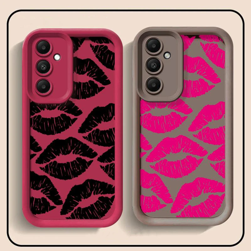 Red Sexy Lips Kiss Black Phone Case For Samsung Galaxy A14 A15 5G S21 S22 S23 S24 5G FE Plus Ultra A25 A35 A52 A53 A54 A55 5G