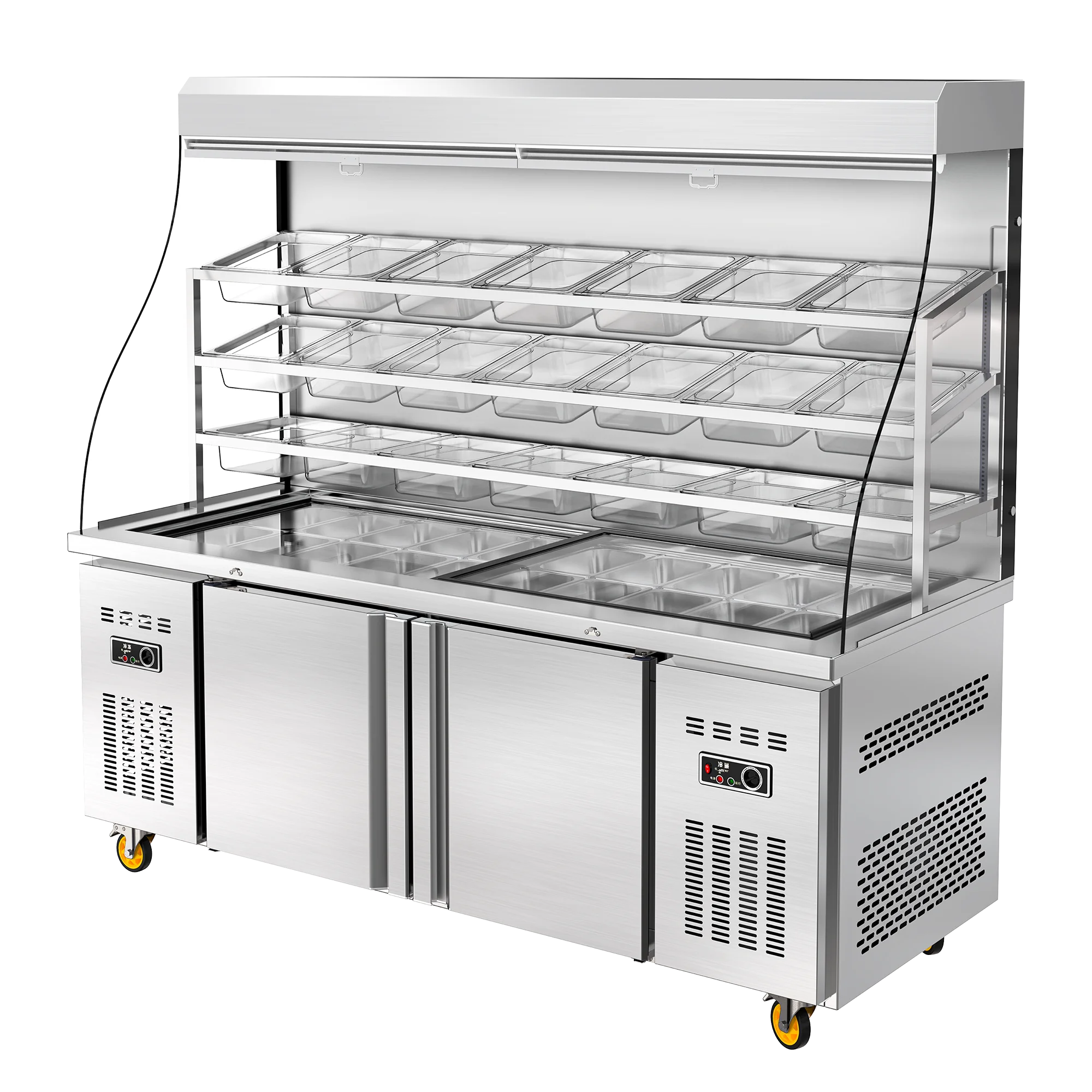 Commercial Single-Temperature Malatang Display Refrigeration Equipment Multi-Function Patent Tri-Zone Pro Air Cooling Glass Case
