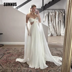 SUMNUS Simple 2024 White Wedding Dress Chiffon Long Sweetheart Cape Sleeves Long Bride Dresses Formal Bridal Gowns for Women