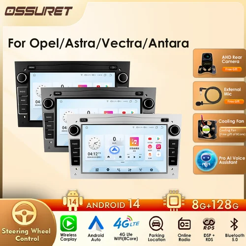 Imagen 1 del producto 8 + 128G Carplay Android 14 2 Din Radio de coche estéreo GPS para Opel Astra H G J Antara Vectra C Zafira B Vivaro Meriva Vectra B BT RDS
