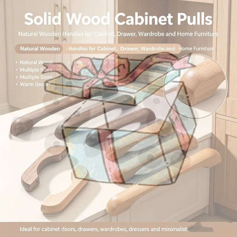 【CCA】Natural Kitchen Furniture Wooden Handle Solid Wood Handles For Cabinets And Drawers Closet Dresser Wardrobe Pulls