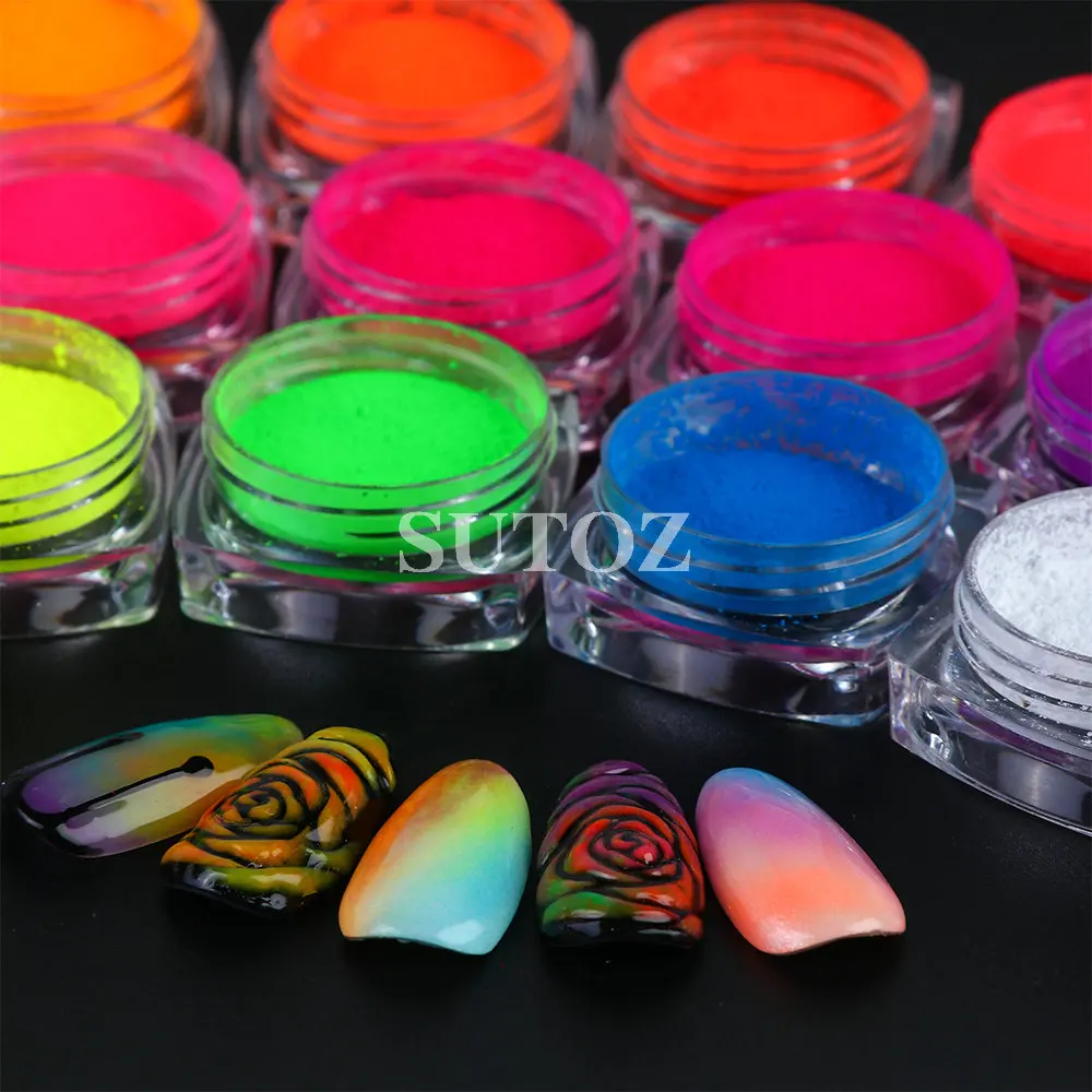 Polvo de neón brillante para uñas, pigmento fluorescente para frotar, efecto degradado, decoración de manicura, piezas, 1 LEBYE1-13