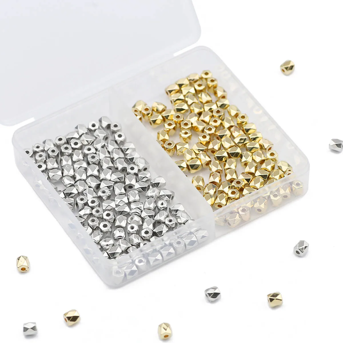 200PCS 4MM Box CCB Irregular Cylindrical Gold Silver Spacer Loose Beads For DIY Bracelet Necklace Jewelry Making Accessories