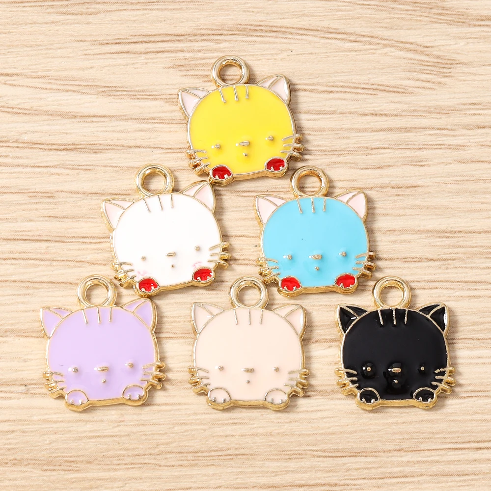 Tusember 20 Stück 14*15mm Niedliche Katzen-Anhänger Emaille Tier-Katzen-Charms für Ohrringe, Armbänder, Halsketten, Anhänger, Schmuckherstellung – Detail 5