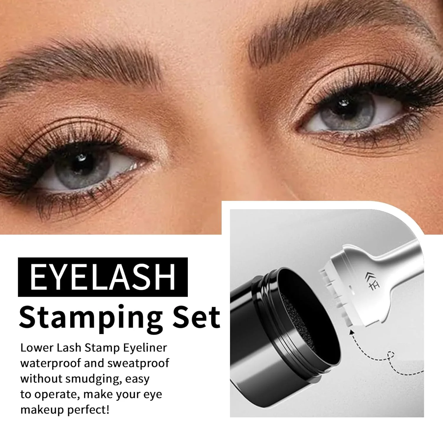下まつげスタンプ、2-in-1 防水防汗アイライナー、個別の液体アイライナー付き、再利用可能なまつげスタンプセットメイクアップ