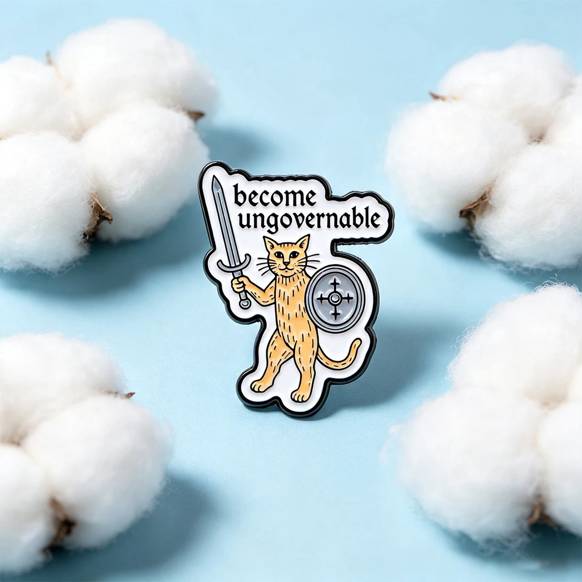 9pcs Become Ungovernable Warrior Cat Enamel Pin Sword Shield Lapel Brooch Cartoon Animal Metal Badge Backpack Clothing Decor