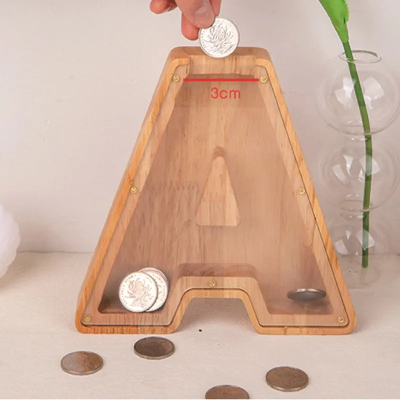 خشبية الإنجليزية رسالة حصالة على شكل حيوان الإبداعية بسيطة الاكريليك شفافة عملة Strage حصالة الاطفال ديكور المنزل حلية LH469