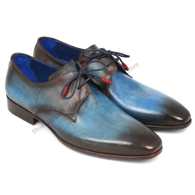 

Blue Black Gradient Color Strappy Men Derby Shoes Fashion Lace Up Men Shoes Luxury Handmade Party Feast Banquet Men Dress Shoes