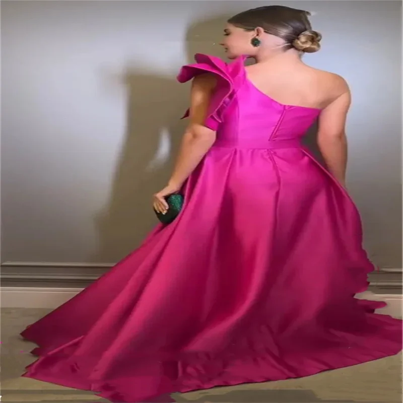 Back Home Dresses Elegant One Shoulder A-line Prom Dress 2024 Fuchsia Satin Vestidos De Fiesta Sexy Sleeveless Maxi Party Dress