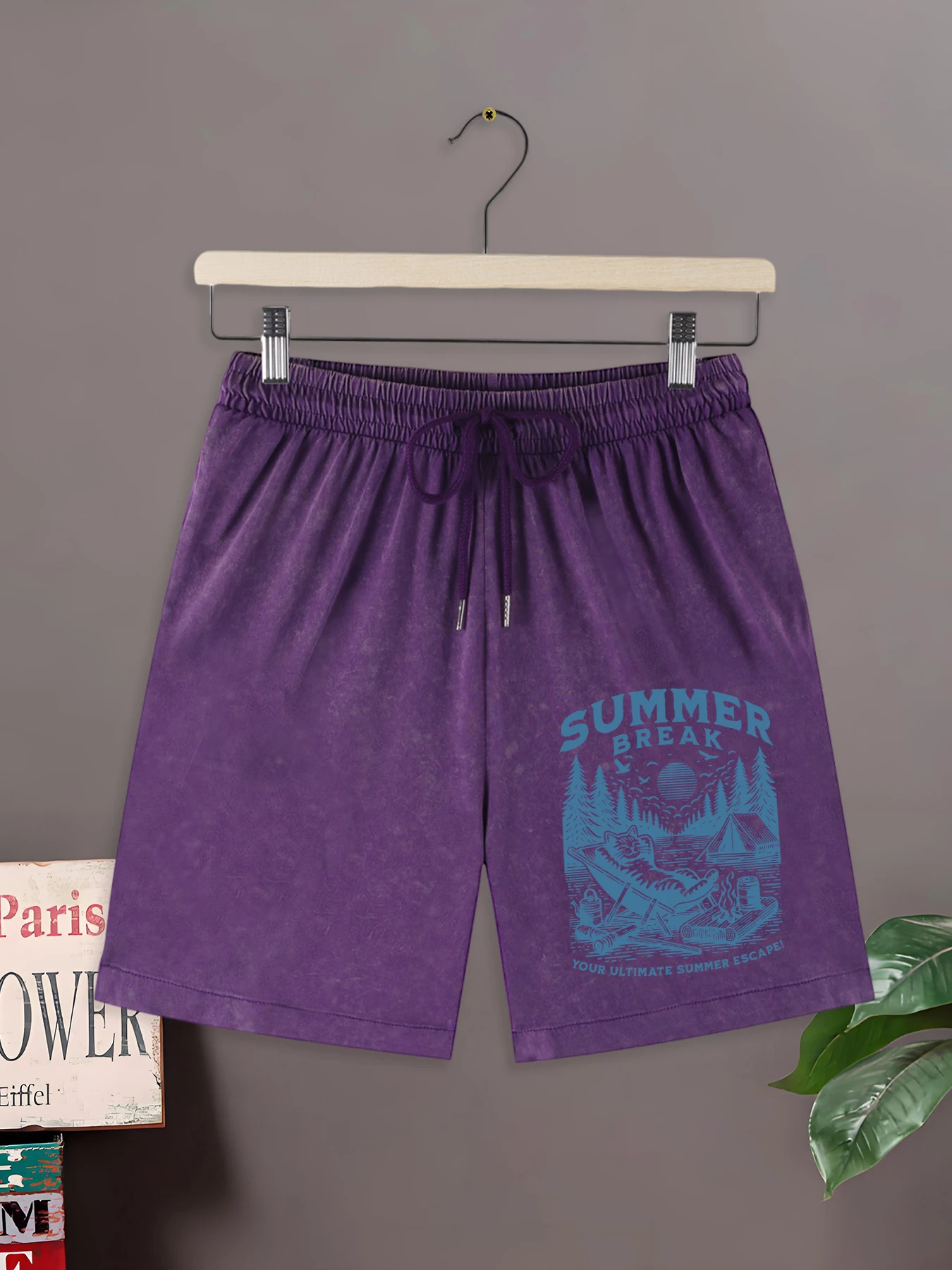 

Summer Break Camping Cats Design Male Drawstring Loose Washed Sportpants Basics Cotton All-Match Short Pants Cool Daily Shorts