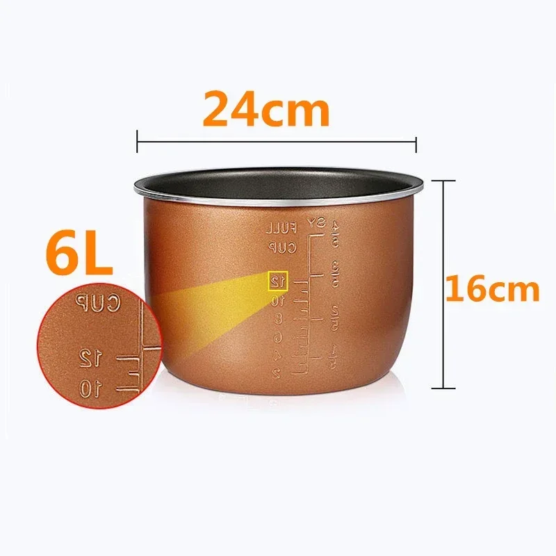 6L  Pressure Cooker Liner Multicooker Bowl Liter Non-stick Pan Double SprayThickening Cast iron silicone handle Gas stove knobs