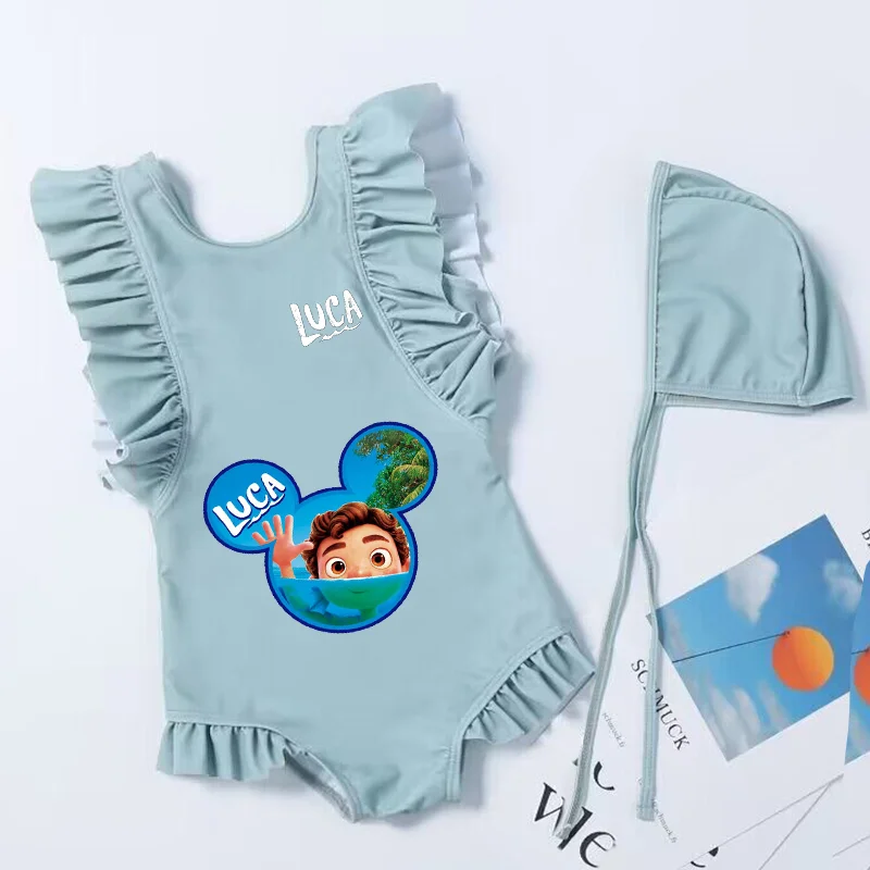 Luca Cartoon Kinder Badpak Zomer Badmode Strandpak Kids Dragen One Studs Bikini Badpak Jurken Mouwloze Meisjes