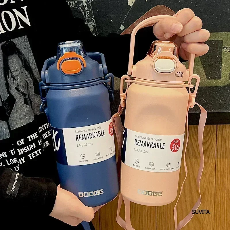 DODGE Thermos-Wasserflasche, großes Fassungsvermögen, Edelstahl 316, mit Strohhalm, Kalt- und Warm-Vakuumflasche, isolierter Reisebecher