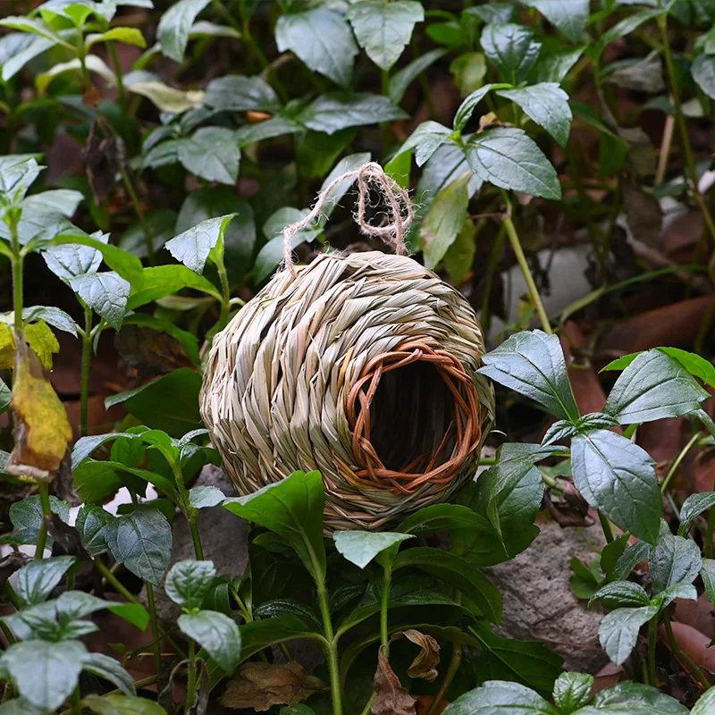 Hummingbird Nest House Charming Decorative Hummingbird House  Hand-woven Hung Straw Nest Natural Grass Birdhouse