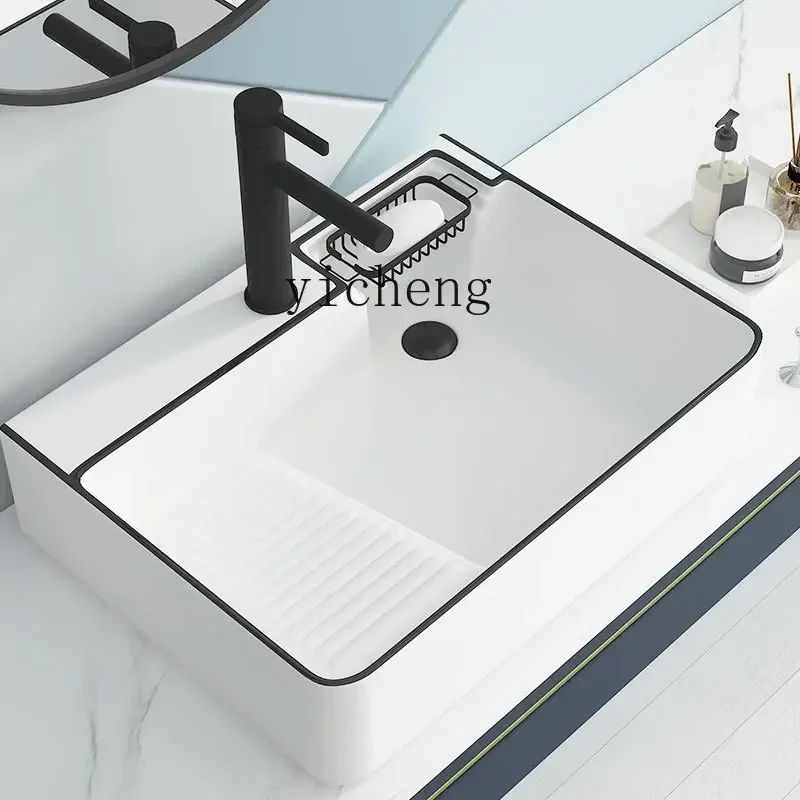 A1  platform basin side drainage table laundry basin with washboard side launching basin ceramic