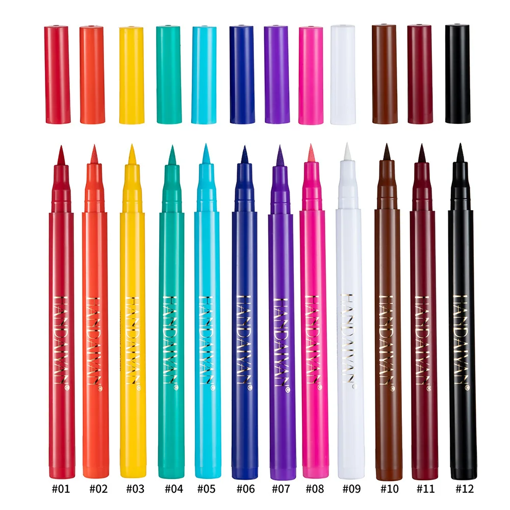 HANDAIYAN 12-Piece Set Matte Colored Eyeliner Pens - Quick-Drying, Non-Smudging Liquid Eyeliner Pens