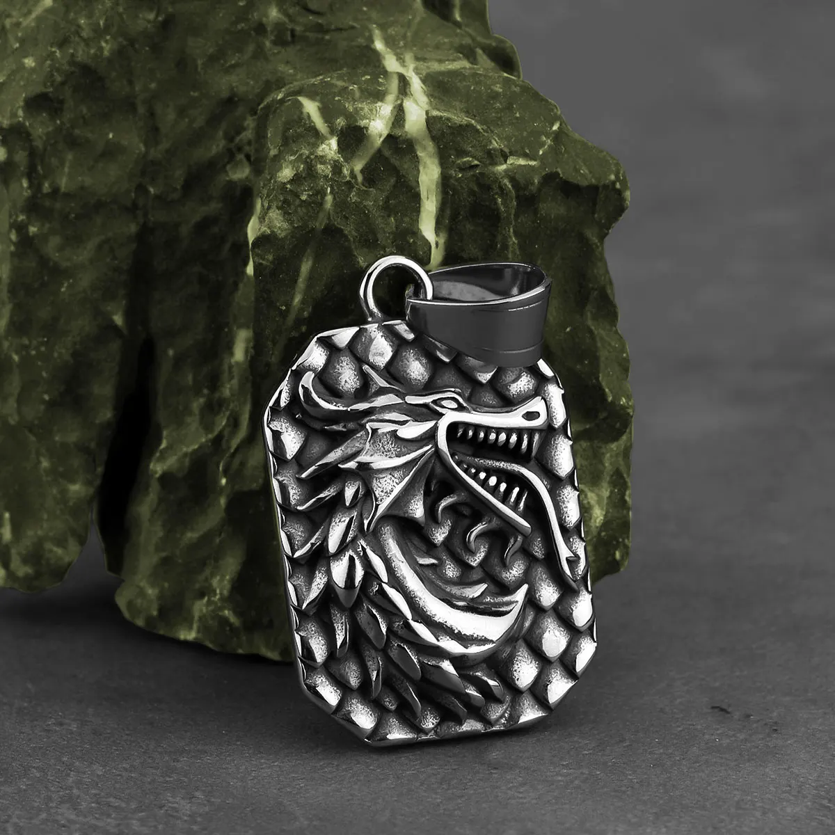 Vikings Stainless Steel Dragon Ouroboros Necklace Scandinavia Ancient Animal Carved Pendant Nordic Men's Jewelry Gift - view 3