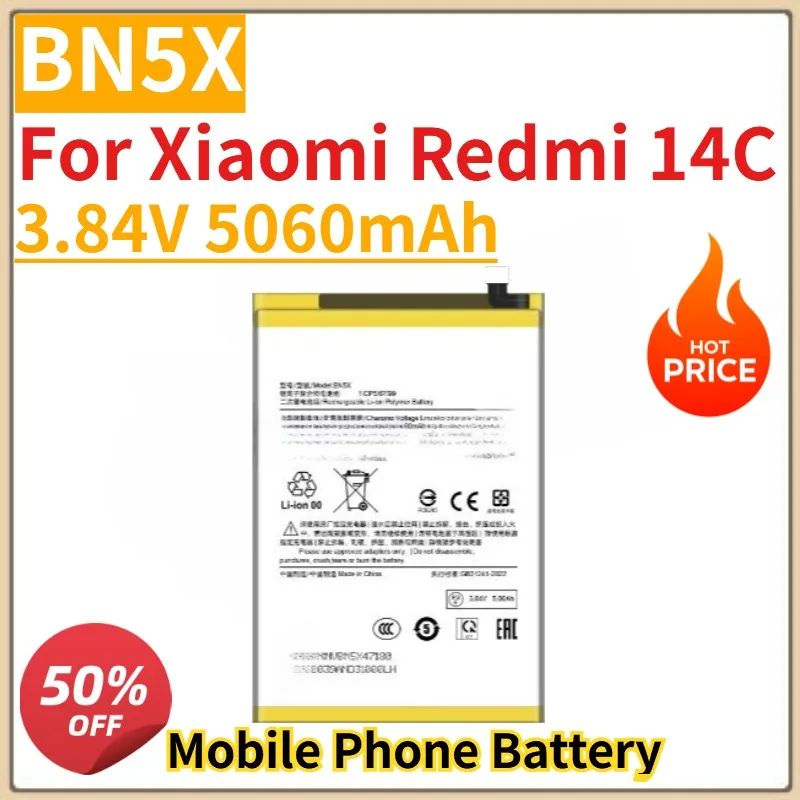 

Высокое качество, новый аккумулятор мобильного телефона 3,84 В 5060 мАч BN5X для Xiaomi Redmi 14C, замена