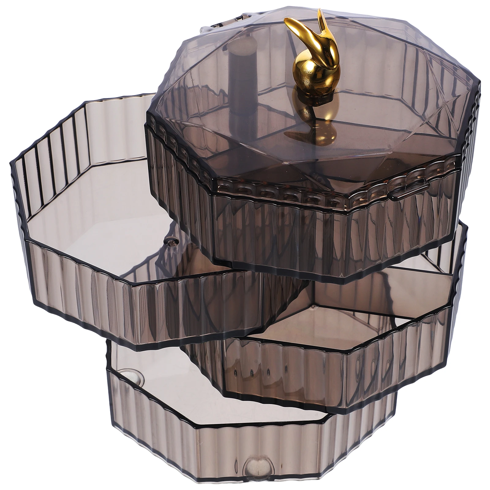 

4-tier Jewelry Storage Box Transparent Grey Rotatable Organizer for Earrings Necklaces Rings Space-saving Container