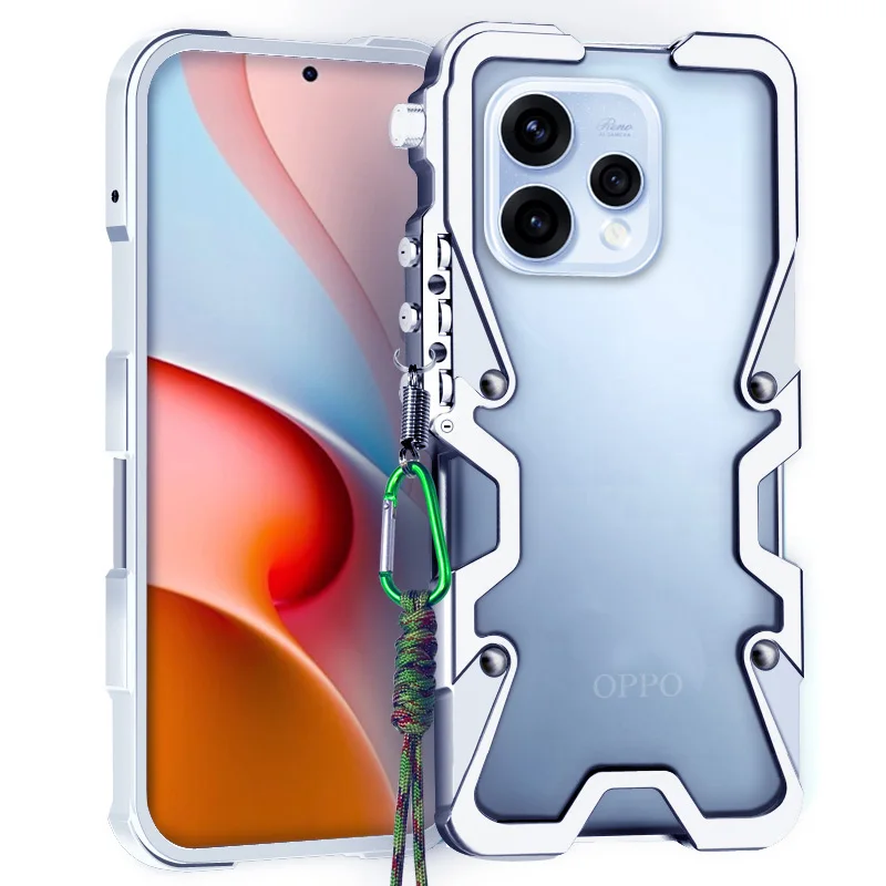

Zimon Luxury Armor Metal Aluminum Phone Case For Reno 15C 14F 14 12 11 11F 10 Pro+ Cover Mechanical Purely Handmade Skull Bumper
