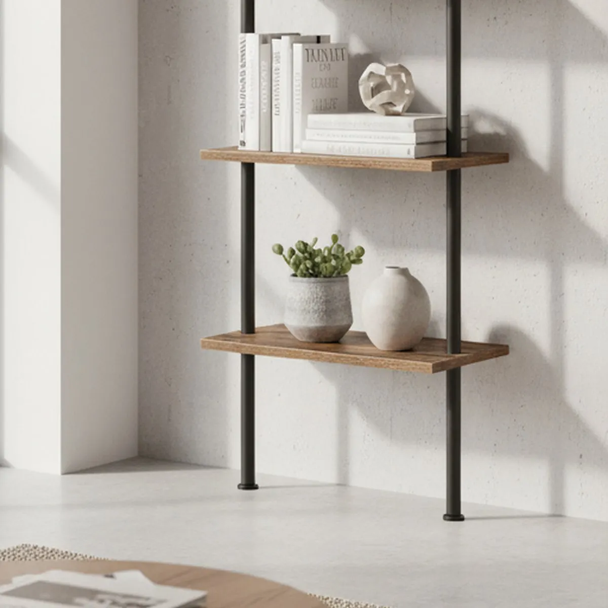 Rustic Wood 6 Tier Ladder Shelf Narrow Wall Mount Bookshelf Display Plant Stand