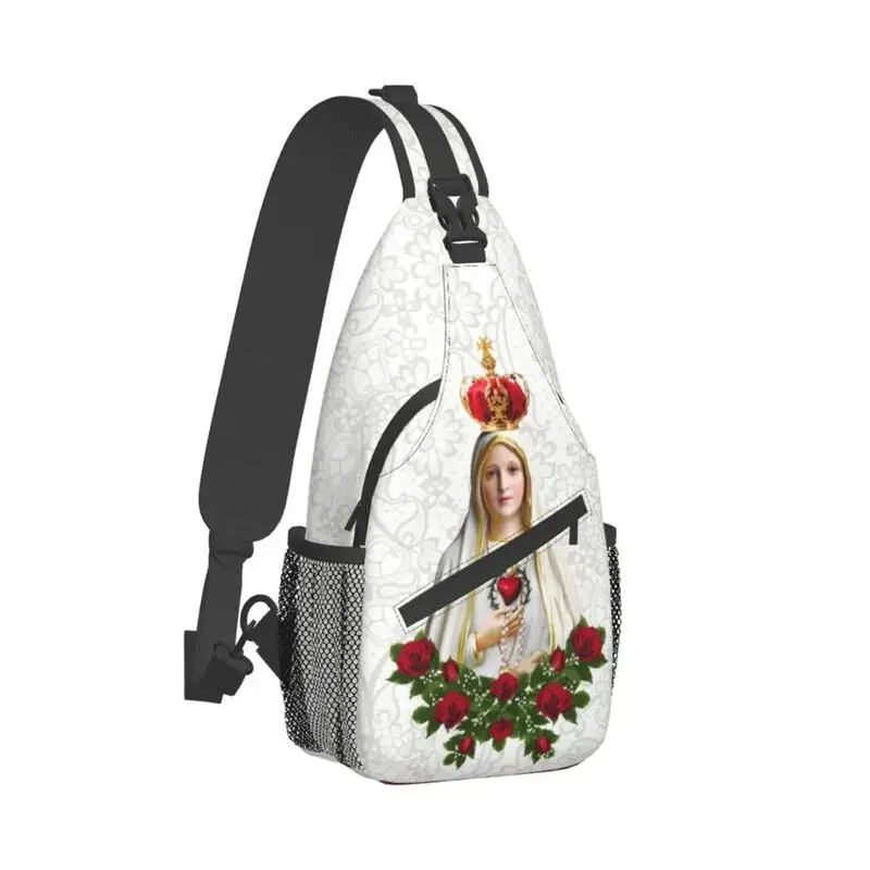 Our Lady Of Fatima Virgin Mary Sling Crossbody Chest Bag Men Casual Portugal Rosary Catholic Shoulder Backpack for Hiking