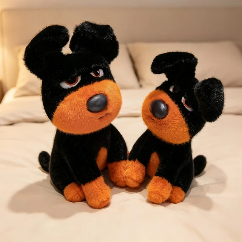 Peluche de Perro Rottweiler con Cara de Malhumor, 2 Tamaños, Suave y Esponjoso, Cachorro Negro y Marrón, Muñeco de Peluche, Decoración Linda, Regalos Divertidos
