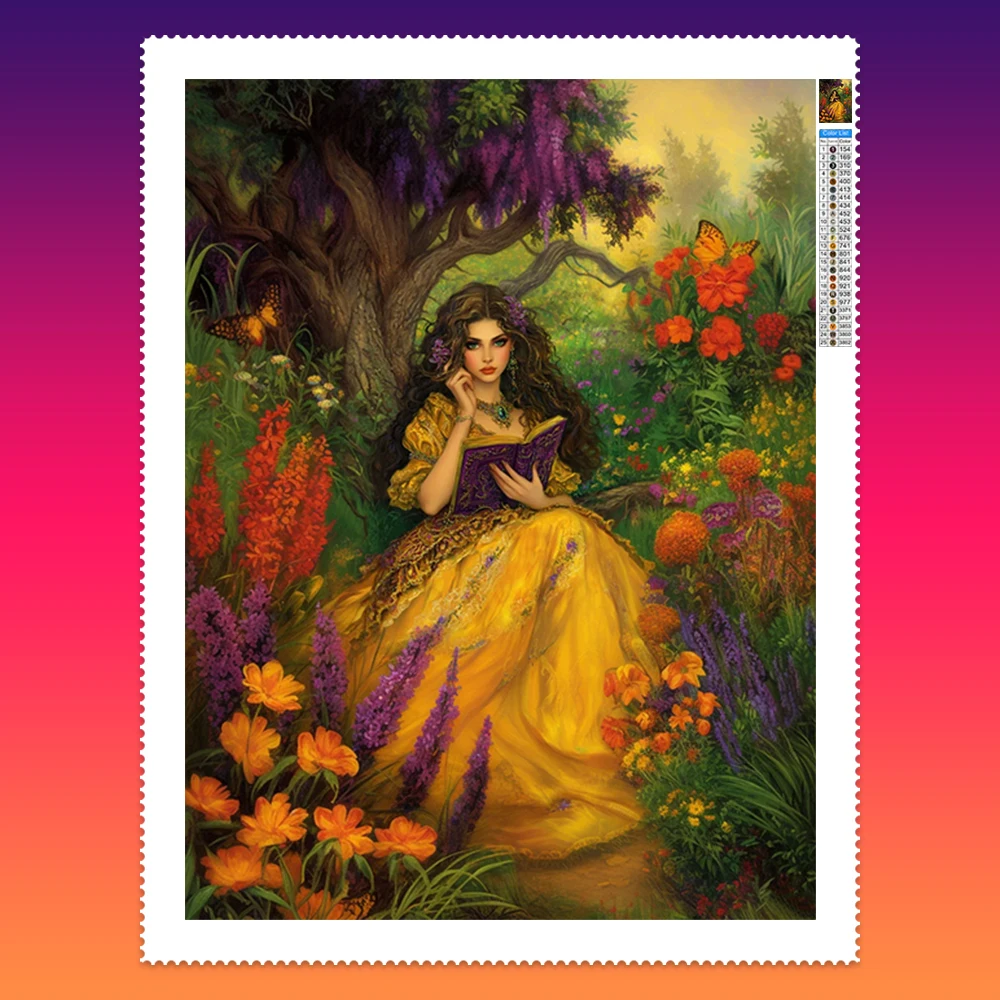 Beautiful woman and flowers 5D Diamond Painting romanticism mural DIY Diamond Embroidery Home Wall Decor Gift Stress-relieving
