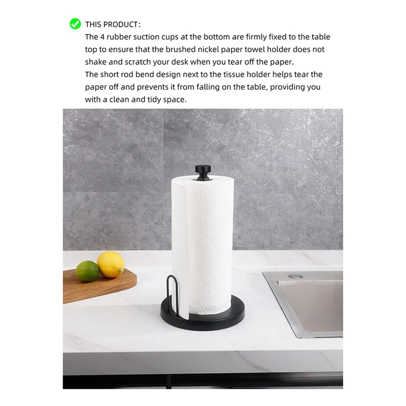 

AED7-Paper Towel Holder Countertop, Paper Towel Stand With Ratchet System For Kitchen Bathroom Black