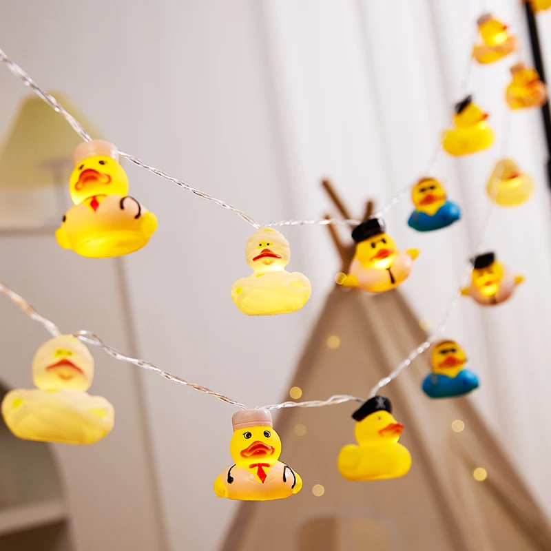 Cute Duck LED String Lights,10LED Cartoon Rubber Duck Fairy Lights for Kids Bedroom Tent Party Decor,Battery Operated Night Lamp