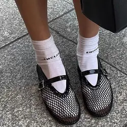 Fashion Mesh Ballet Shoes Women Hollow Designer Flat Sandals Female Round Head Breathable Mesh Pumps