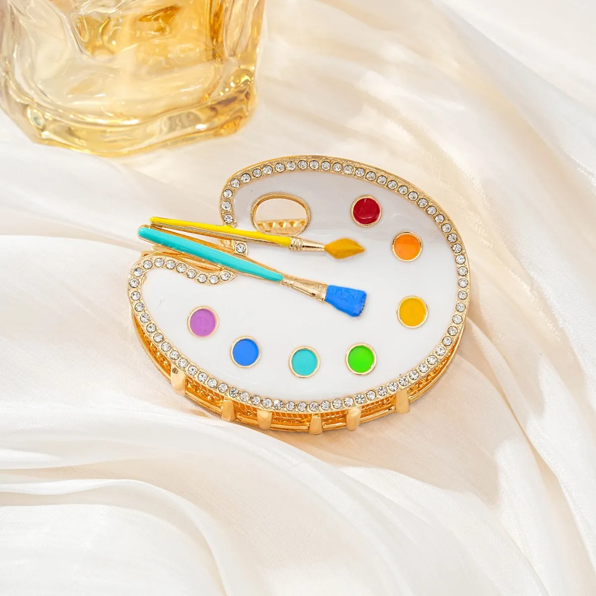 

YWYHJ 2025 Oil Painting Board Hair Claw Rhinestone Design Medium Size Alloy Hair Claw Clips Hair Accessories for Women Girls