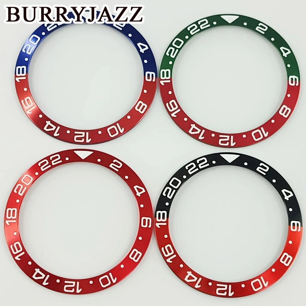 38mm GMT Red Blue Black Red Green Red GMT Aluminum Bezel Sloping Diving Watch Insert Watch Replace Watch Bezel Inserts Ring