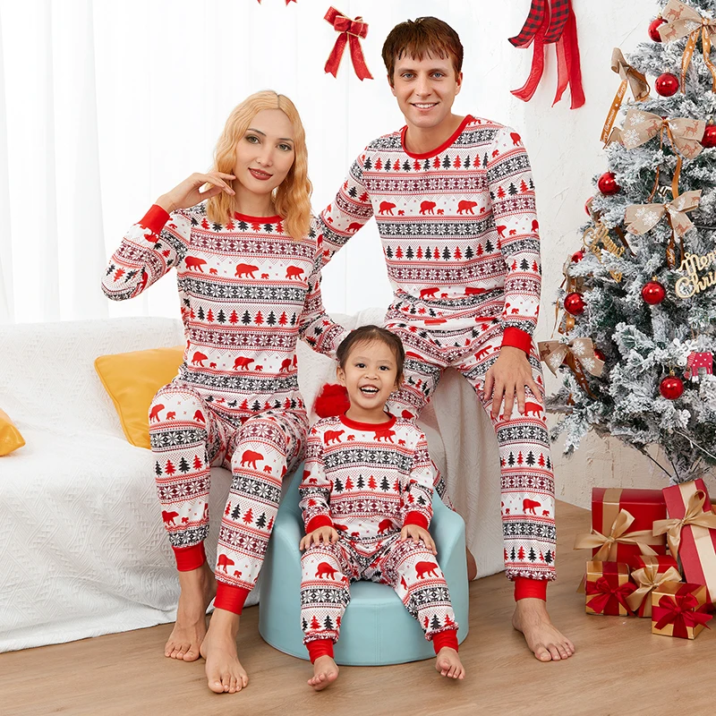 Family Matching Christmas Pajamas Sets with Festive Print Tops and Cozy Pants for a Fun Holiday Look