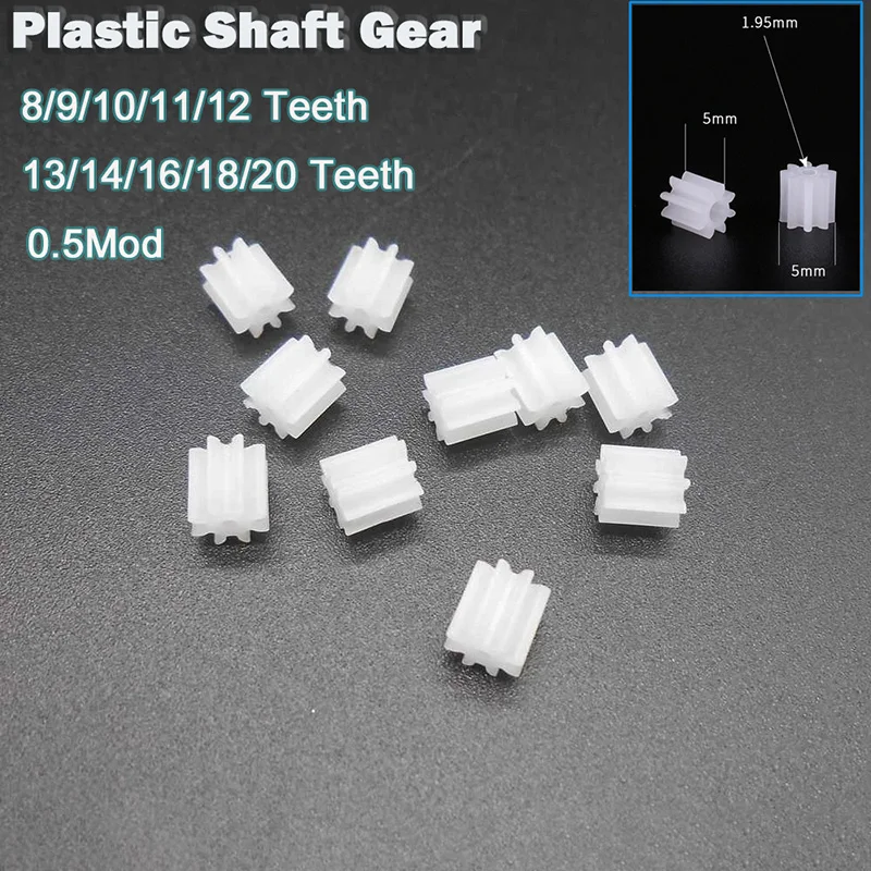 Beicai 50pcs–500pcs 0.5Module Plastic Shaft Gears ( For Small Motors), Cylindrical Gears 8/9/10/11/12/13/14/16/18/20 Teeth