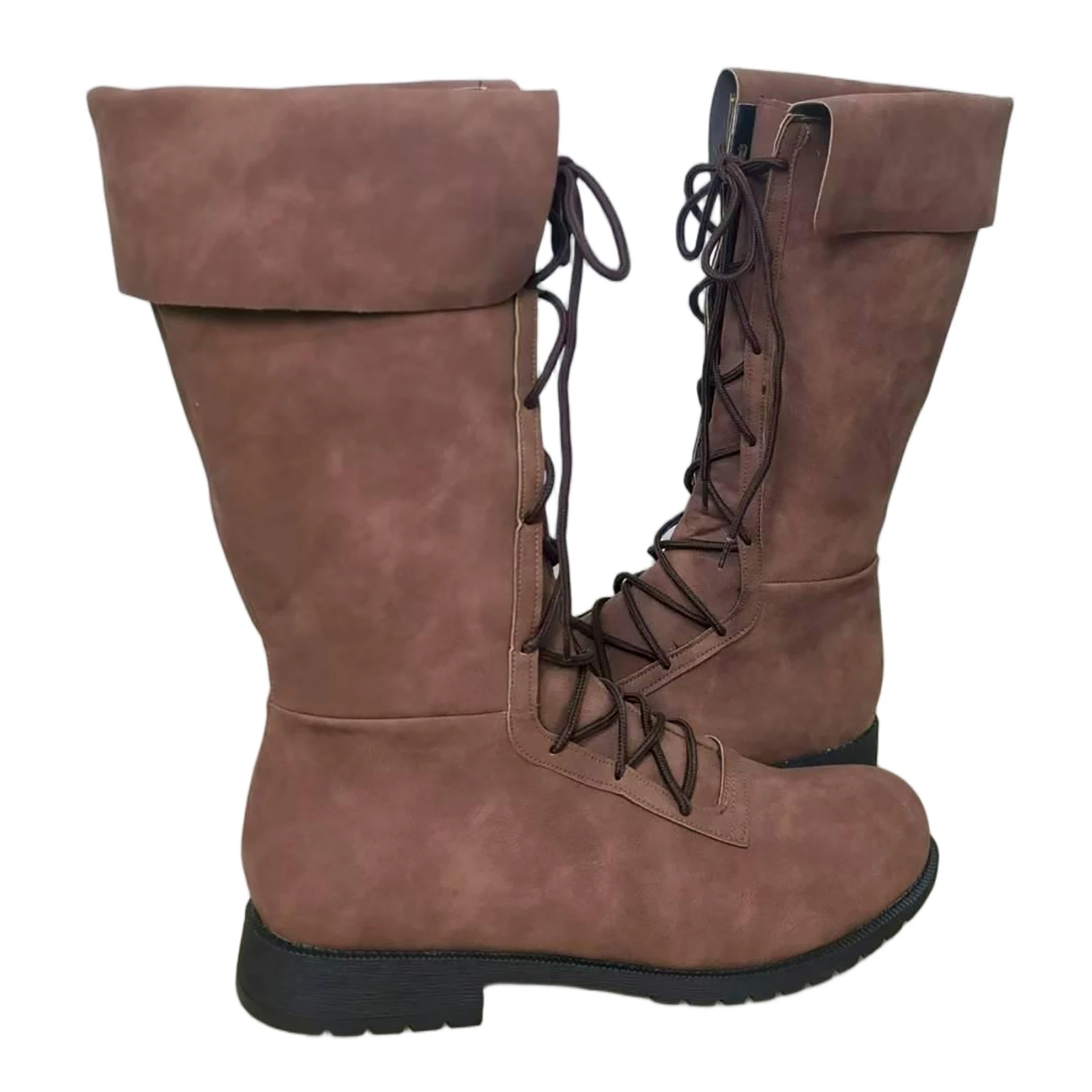 Bottes hautes médiévales capitaine Pirate chaussures en cuir hommes à lacets Vikings accessoire de Costume Halloween mousquetaire chaussures pour adulte