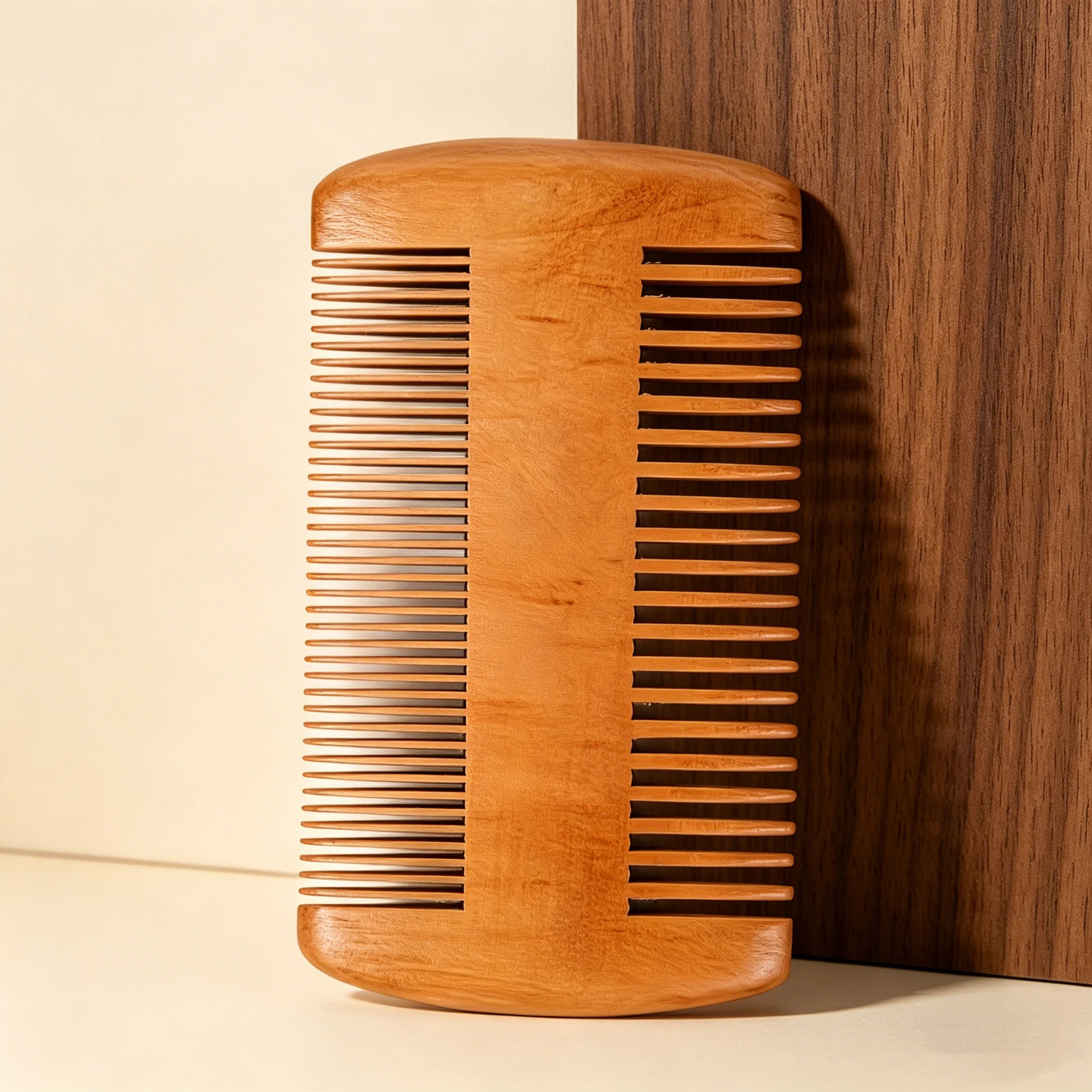 1-Piece Double Side Wooden Hair Comb Portable Fine & Wide Tooth Anti-static Detangling Comb Travel Daily Hair Grooming Accessory