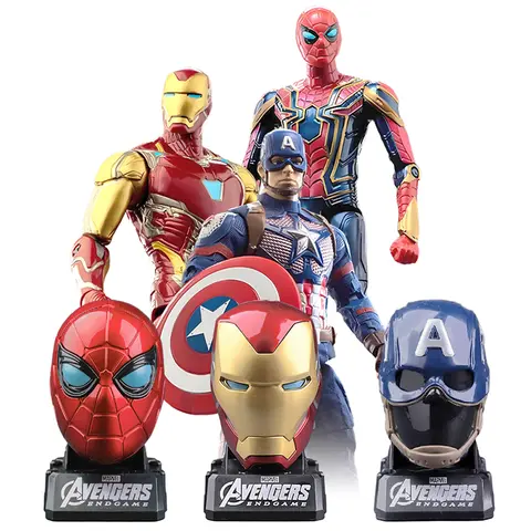 Hot Anime Marvel Deformable Toys Iron Man MK85 Captain America Joints Mobility Head Shaped Statue Model Doll Kids Birthday Gifts