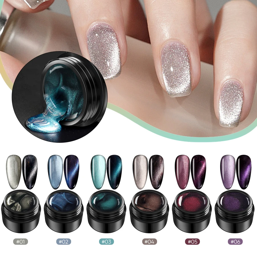 6 Colors of Cat Eyes Nail Gel Flowing Cat Eyes Stick To False Nails Durable and Effective Exquisite Beauty Nail Products