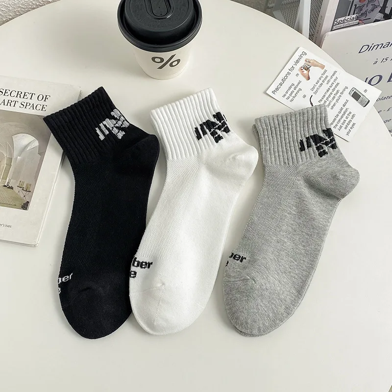 Sock Man Socks Summer Thin Mesh Cotton Socks For Men Sport Absorb Sweat Breathable Letter Short Socks Solid Color Leisure