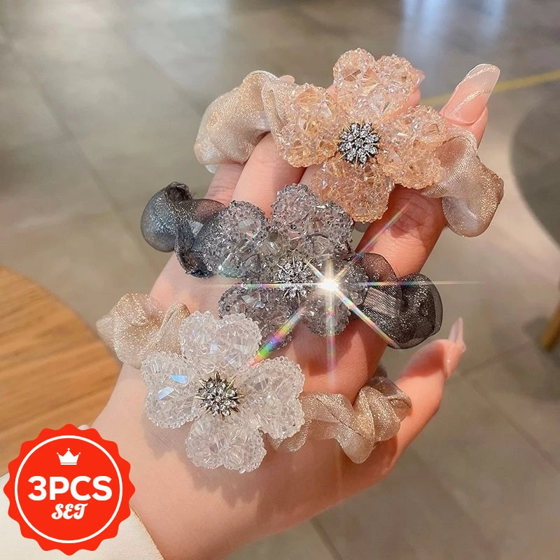 

3Pcs/set New Water Diamond Sparkling Hair Tie for Temperament Large Intestine Hairband Tie Ponytail Hair Elastic Headpiece