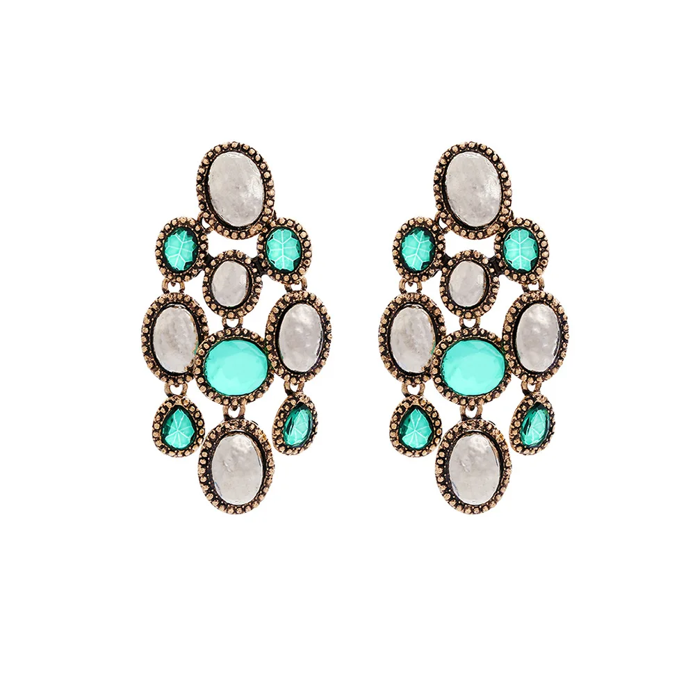 Persönliche Metall-Kristall-Strass-Ovale Hängeohrringe für Frauen, Vintage Bohemian Quasten-Ohrringe, Schmuckgeschenk für Feiertage und Partys – Detail 5