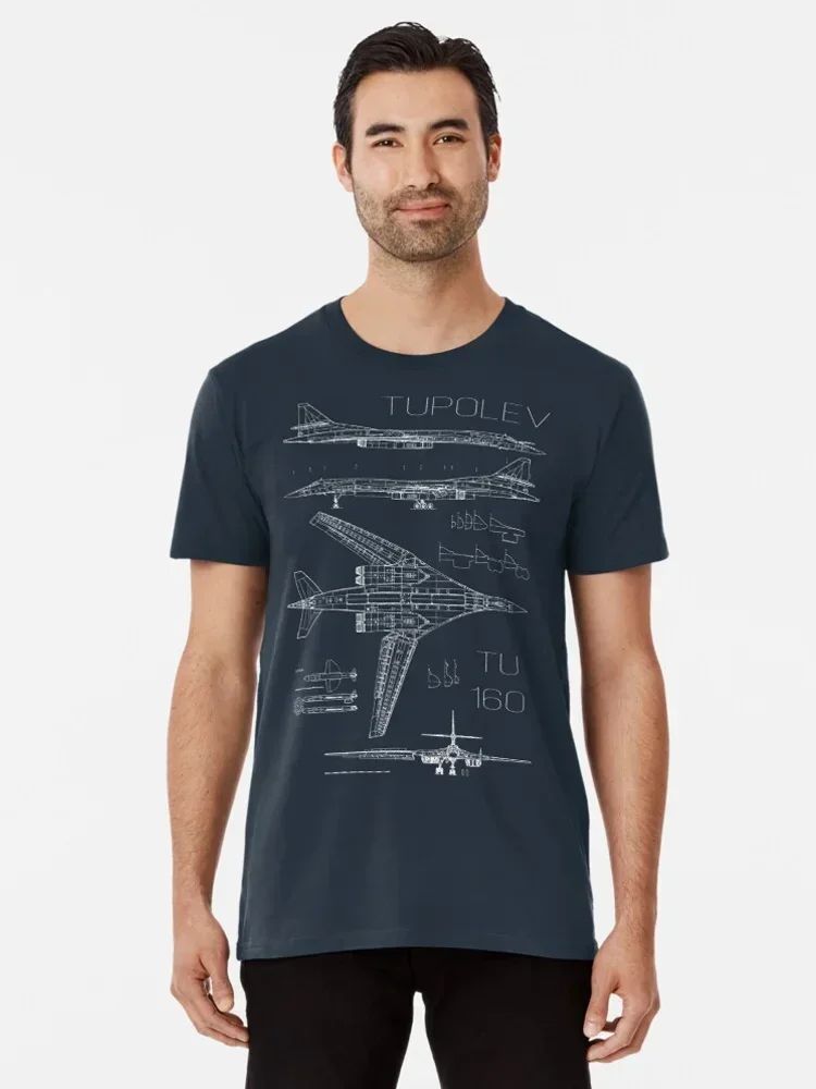 Russian Tu-160 White Swan Strategic Bomber Blueprint T Shirt. New 100% Cotton Short Sleeve O-Neck Casual Mens T-shirt Size S-3XL