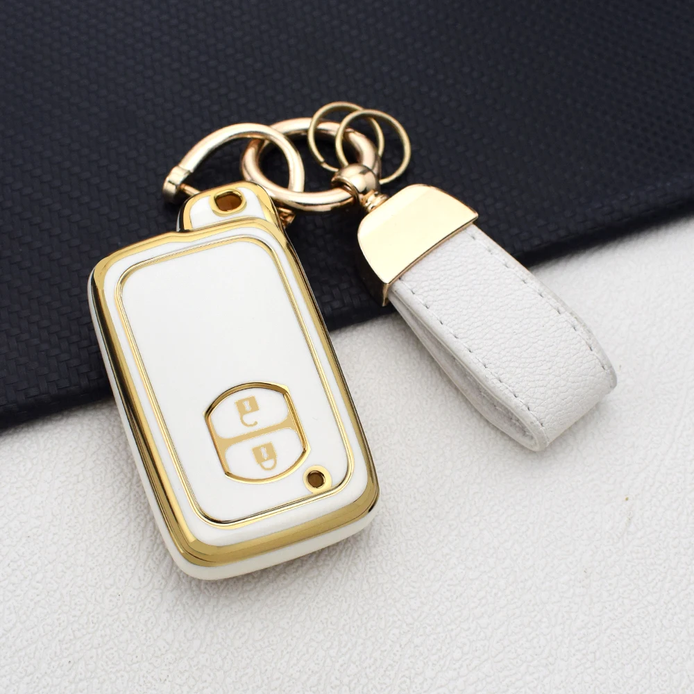Soft TPU 2-Button Car Key Case for Toyota RAV4 Camry Prius Aqua Land Cruiser Prado Keyless Remote Fob Cover with Key Chain