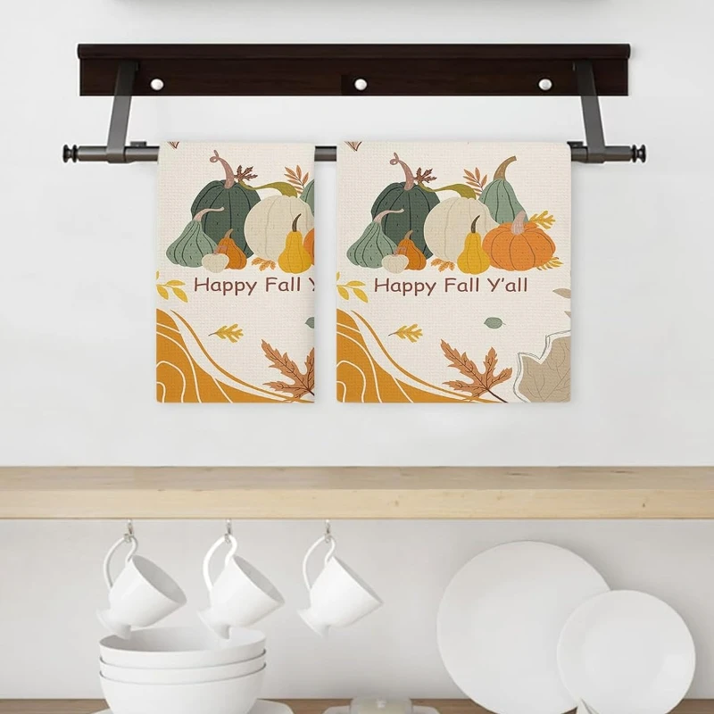 

Fall Harvest Pumpkin Maple Leaf Kitchen Dish Towels Cleaning Supplies Absorbent Hand Tea Towels for Kitchen Dish Cloths Decor