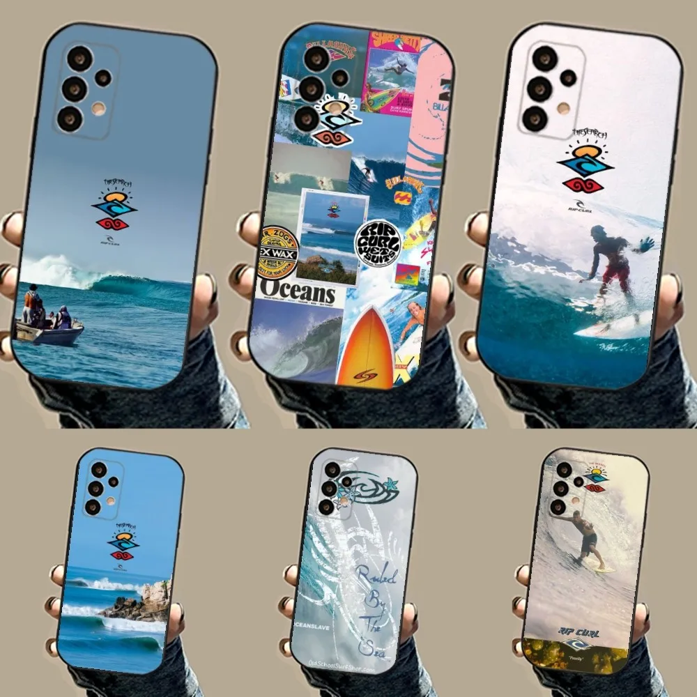 Surf Beach Rips Curls Phone Case For Samsung S24,23,22,30,21,10,9,Ultra,Plus,Lite,FE,5G Black Soft Case